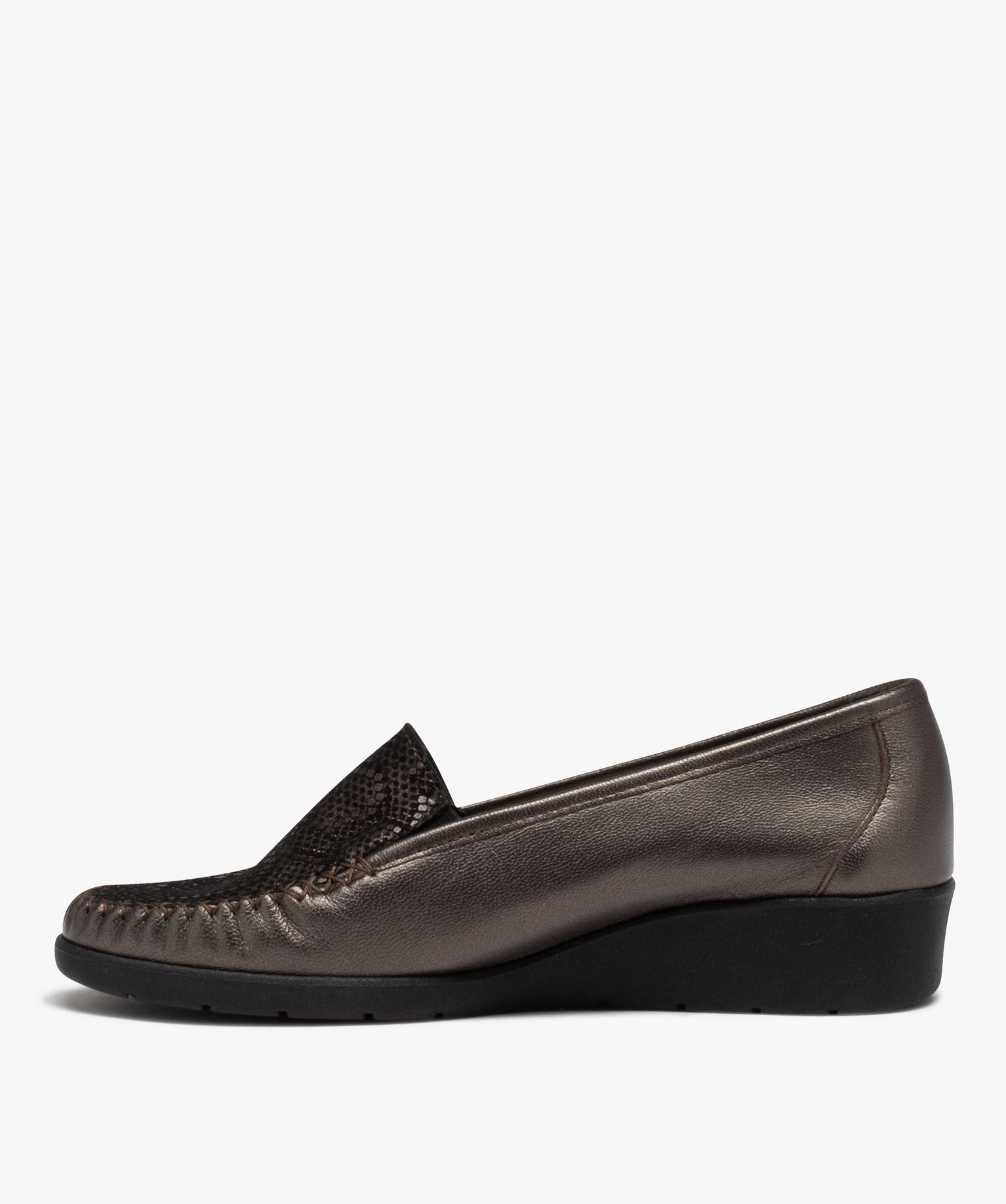 Mocassins femme confort dessus en cuir imprimé python bronze | GEMO