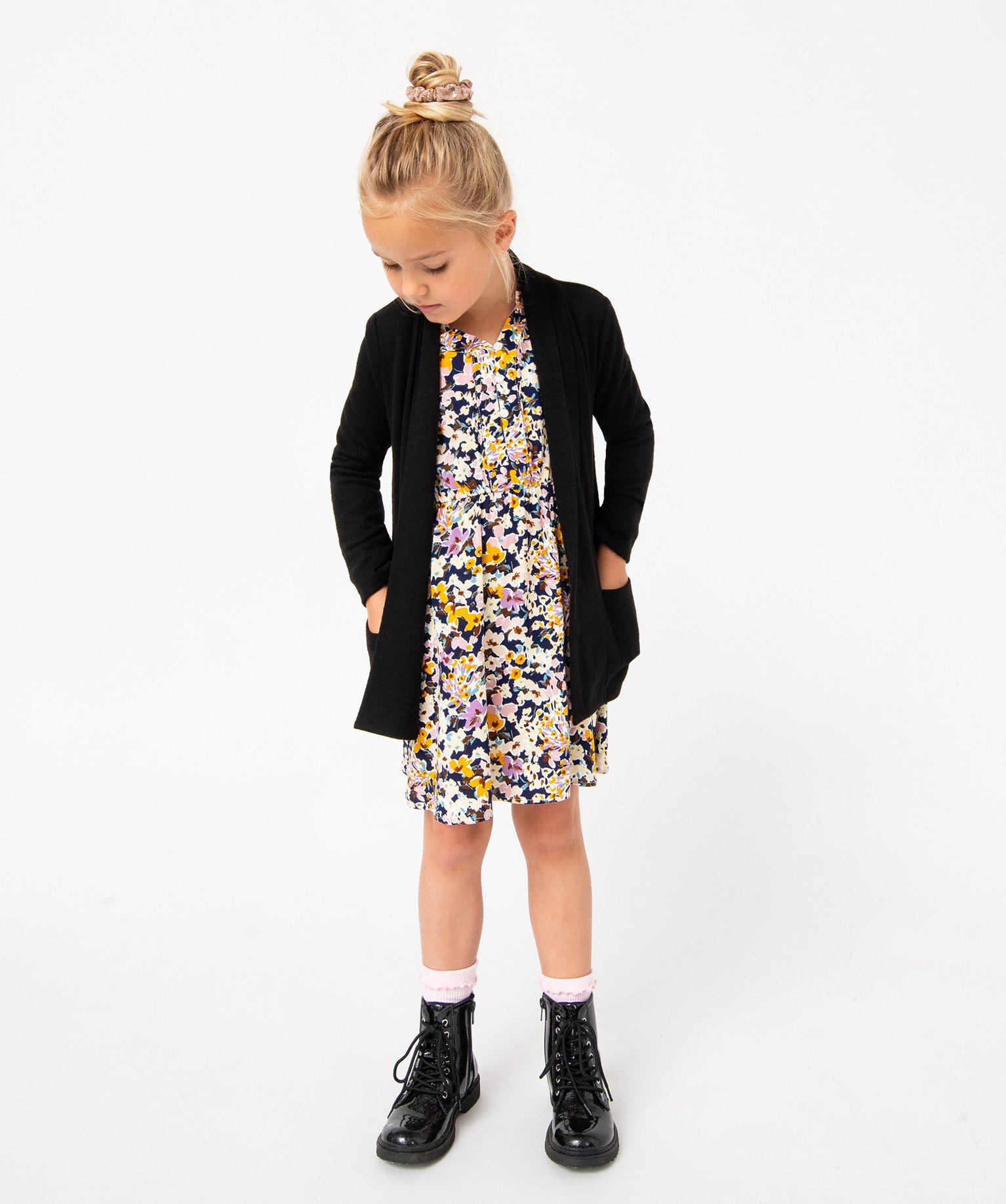 Gilet fluide porté ouvert fille noir | GEMO