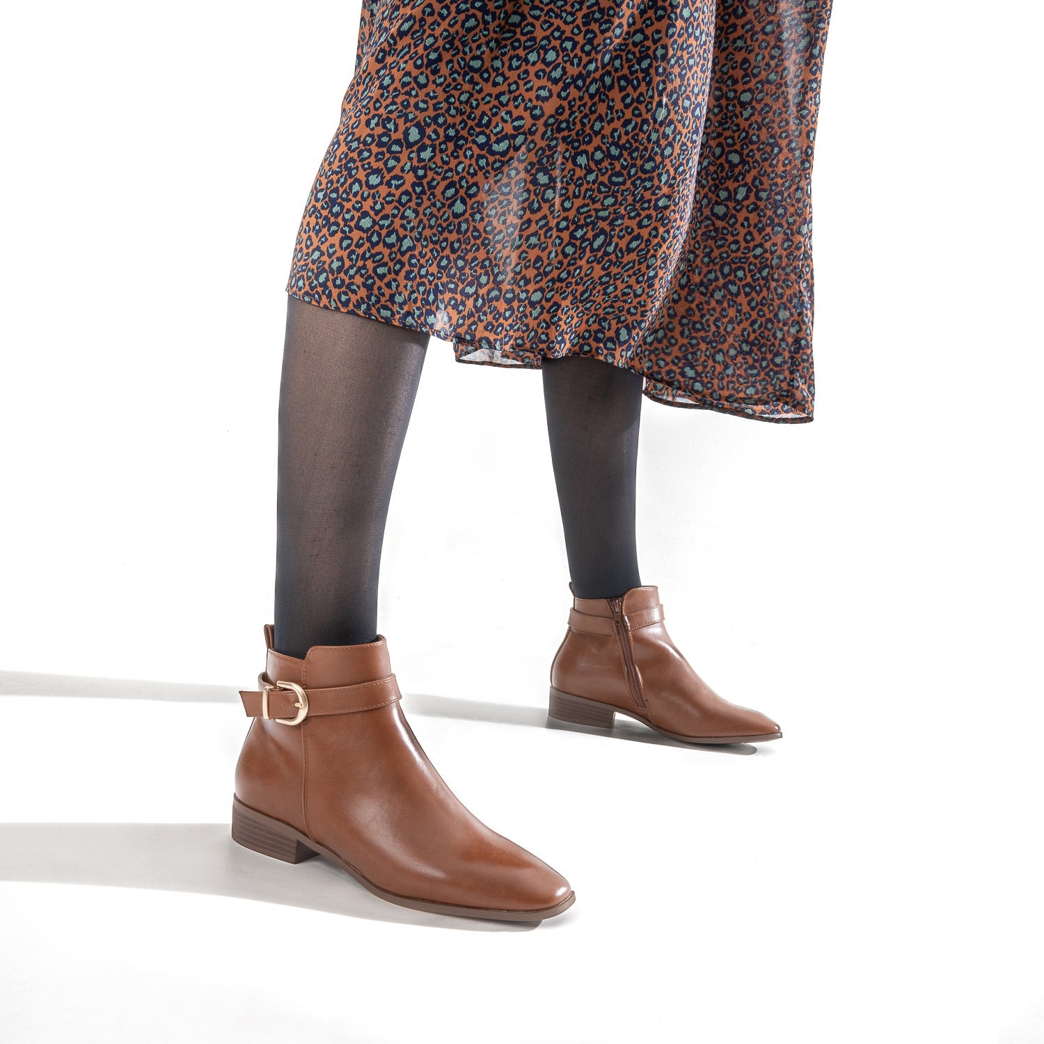 Boots cognac éco-conçu avec bride cheville