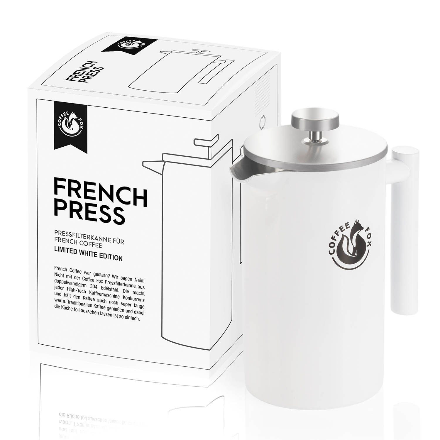Coffee Fox French Press Kanne Kaffeekanne aus doppelwandigem Edelstahl, Pressfilterkanne Französische Kaffeepresse