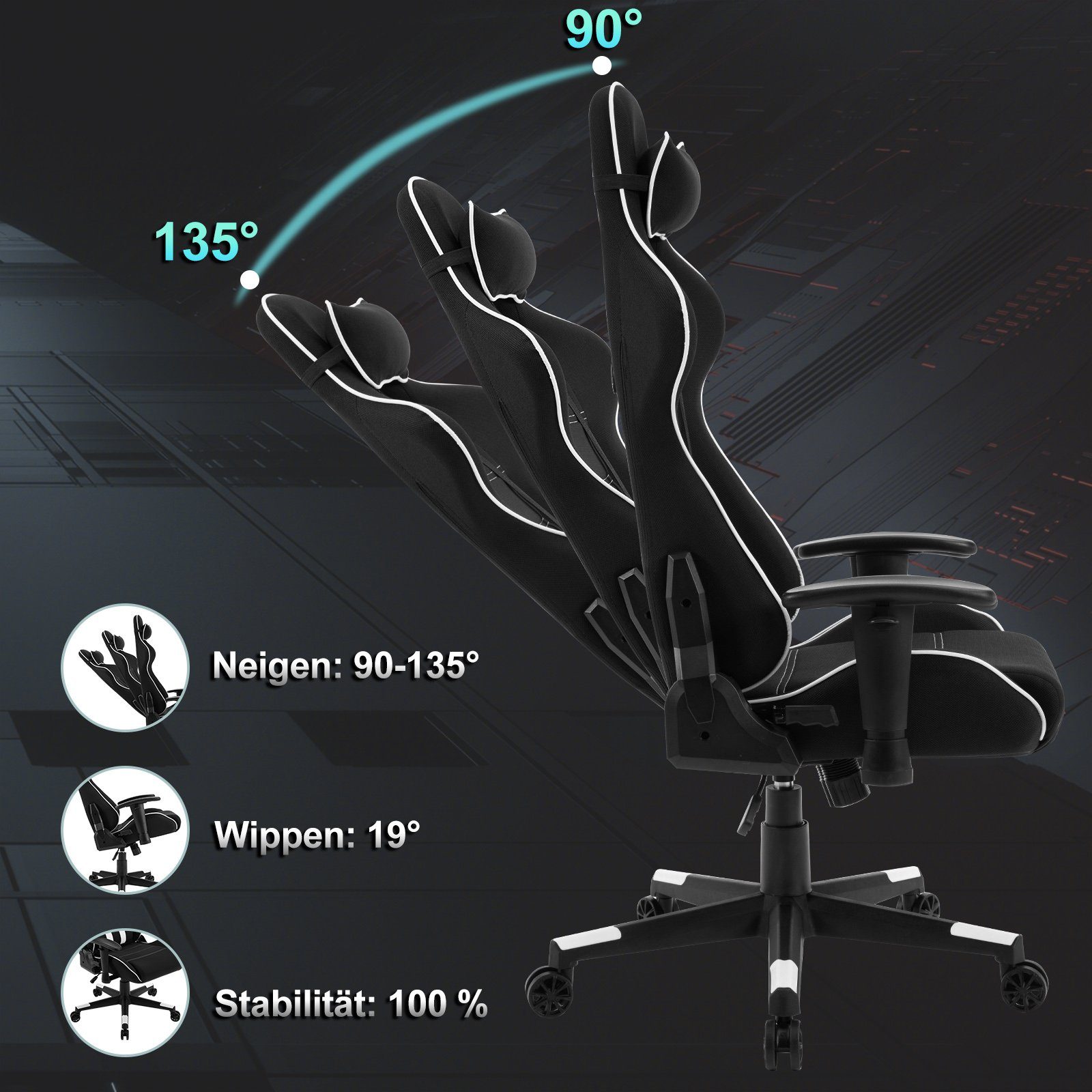Woltu Gaming-Stuhl (1 St), Bürostuhl ergonomisch drehbar höhenverstellbar
