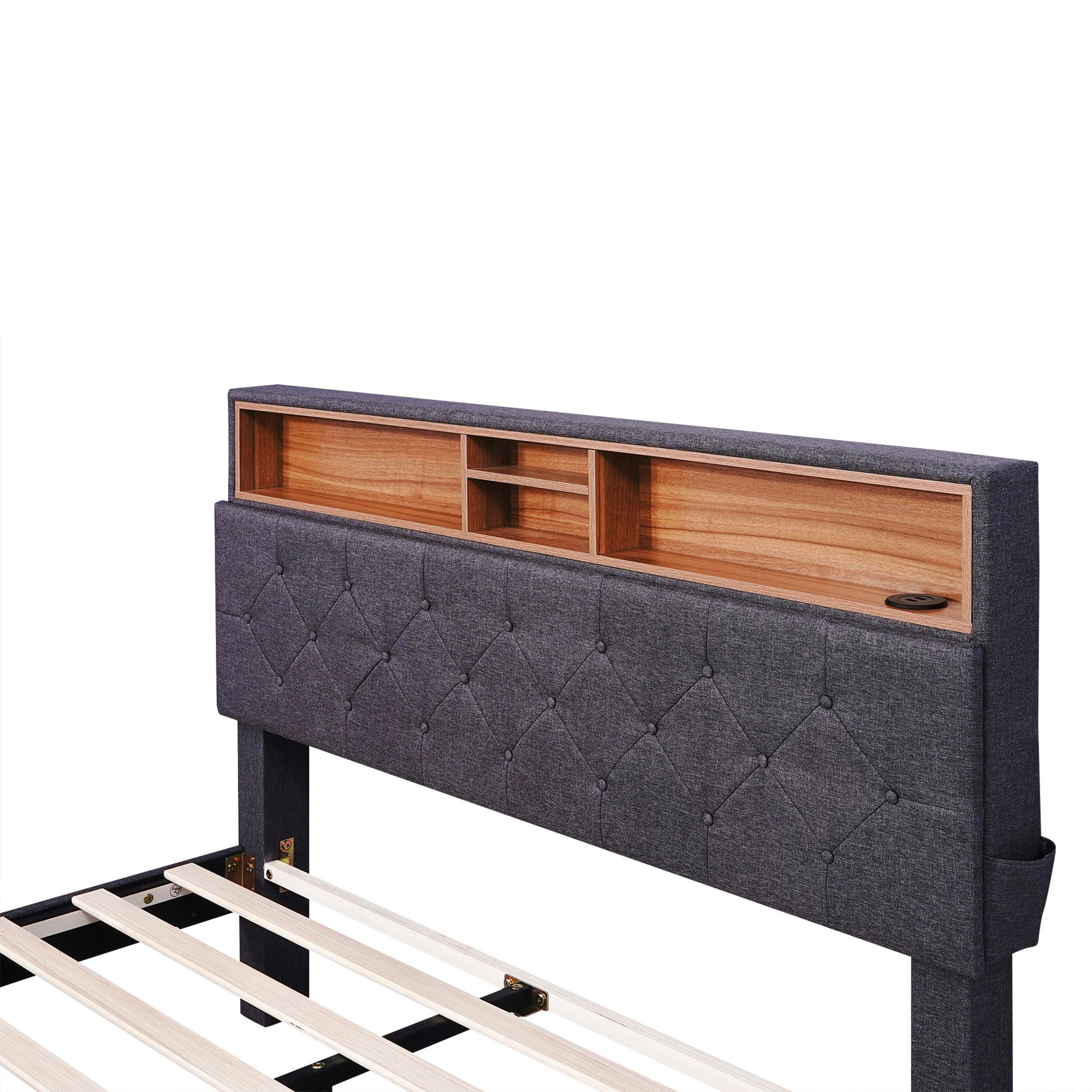 REDOM Polsterbett LED Doppelbett USB Steckdose Schubladen 140x200cm