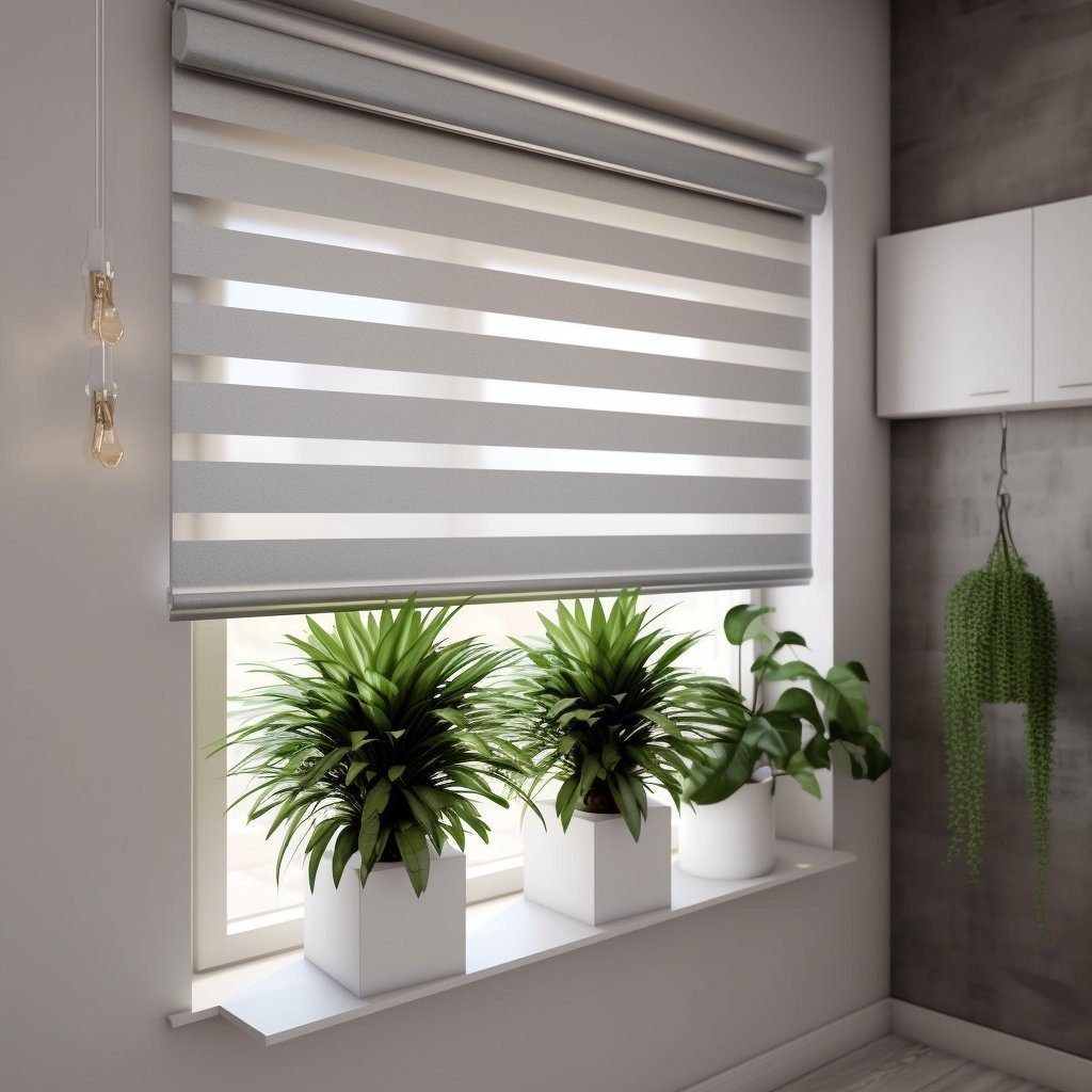 Doppelrollo Zebra-Jalousien Doppelrollo Klemmfix ohne Bohren Fenster Rollo Grau, Gotagee, Klemmfix
