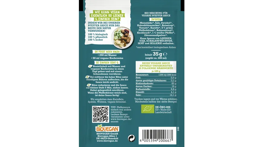 BIOVEGAN Bio Meine vegane Pfeffer Sauce 35 g