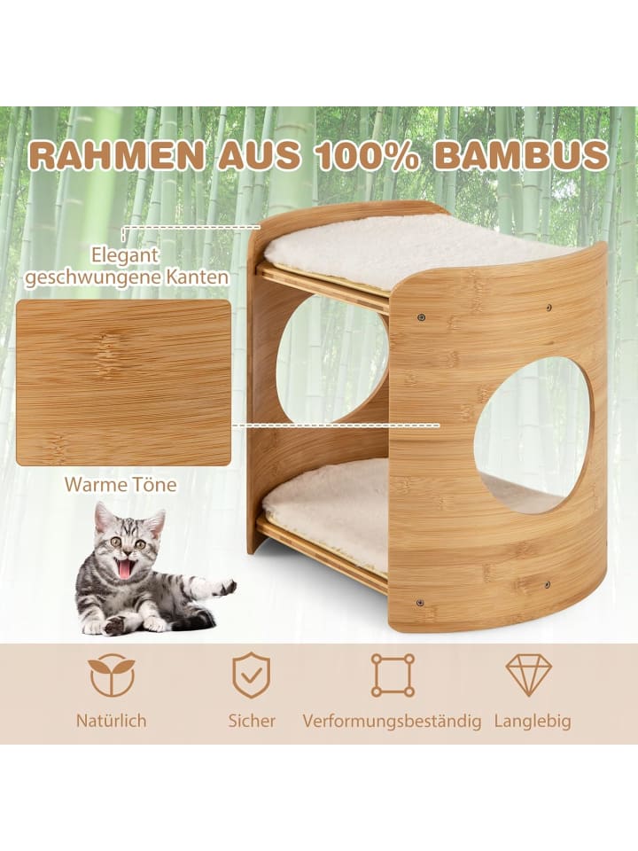 COSTWAY Katzenbett 2 Etagen Bambus 40x33x41cm in Beige günstig kaufen onesize