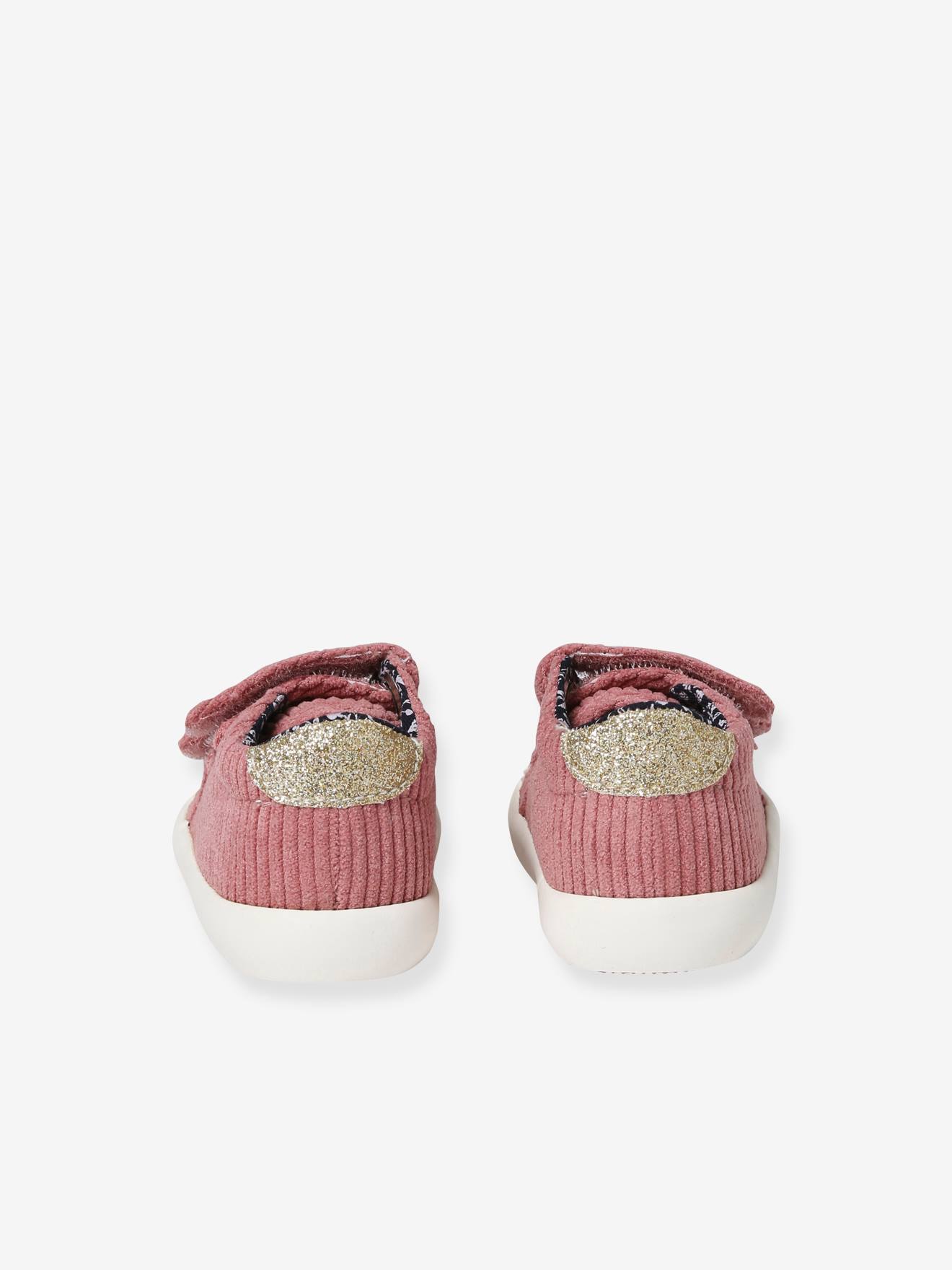 Baskets scratchées textile bébé vieux rose