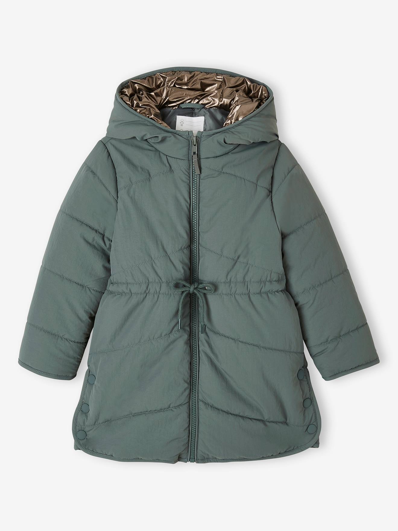 Vertbaudet Mädchen Light-Steppmantel mit Kapuze, Wattierung Recycling-Polyester - grün
