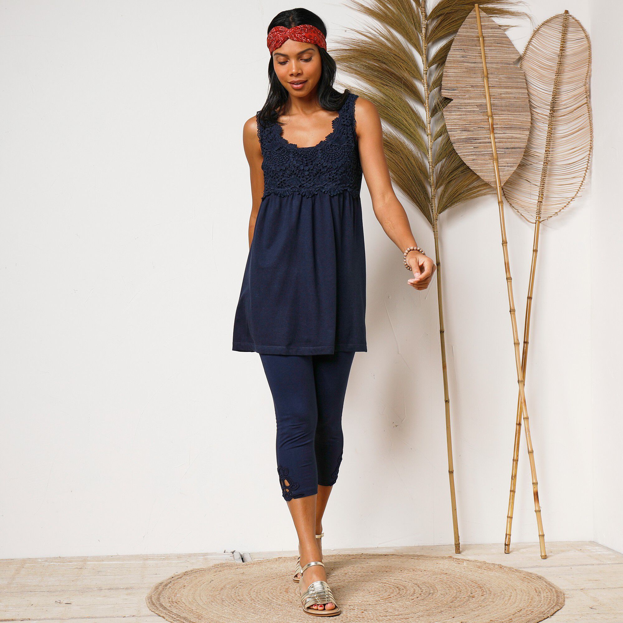 Legging 3/4 macramé, taille élastiquée
