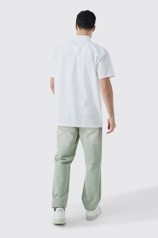 Kurzärmliges Oversize Hemd mit Blätter-Applikation