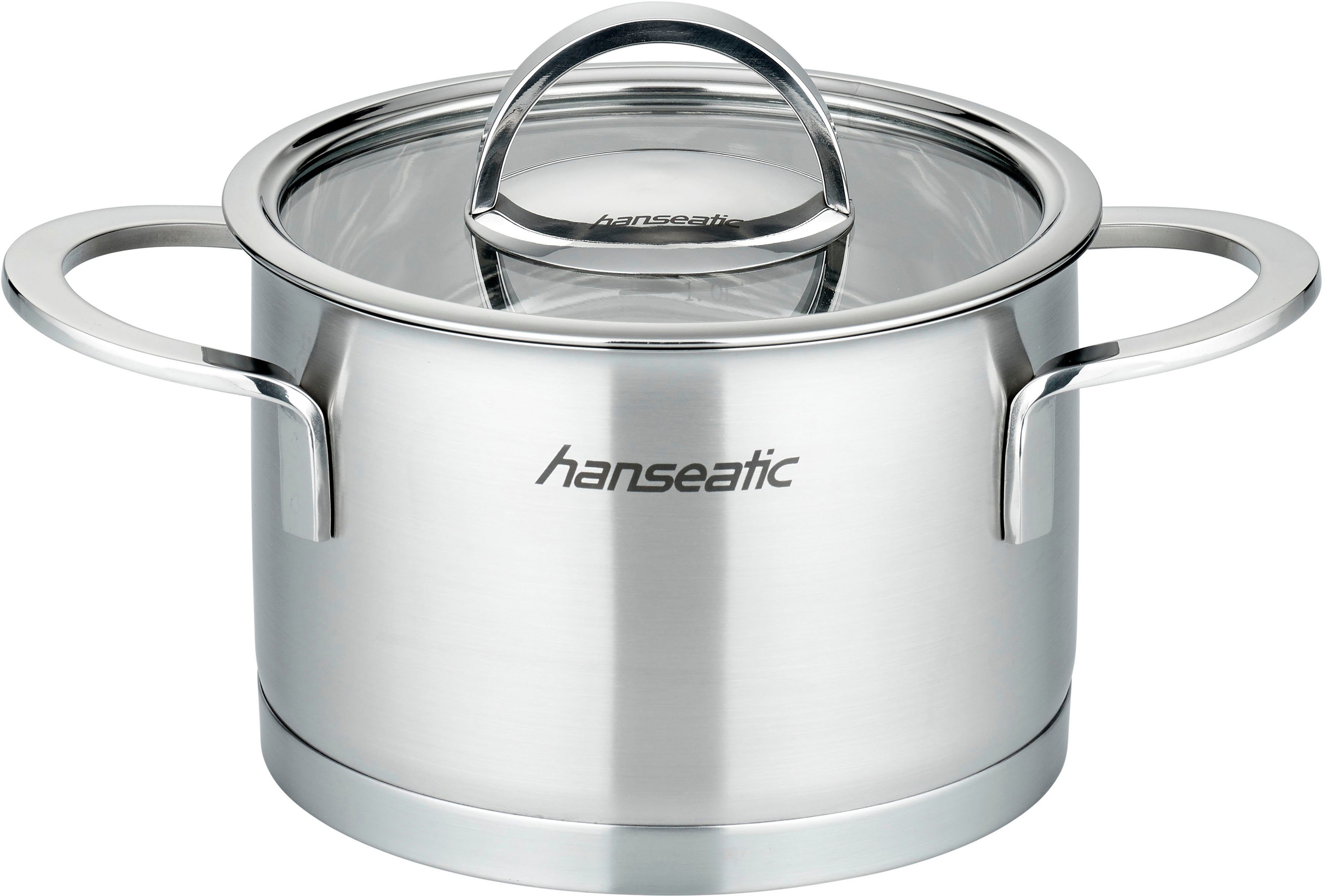 Hanseatic Topf-Set hanseatic, Edelstahl 18/10 (Set, 8-tlg), handfreundliche Kaltmetallgriffe, Literskala, Glasdeckel, Induktion
