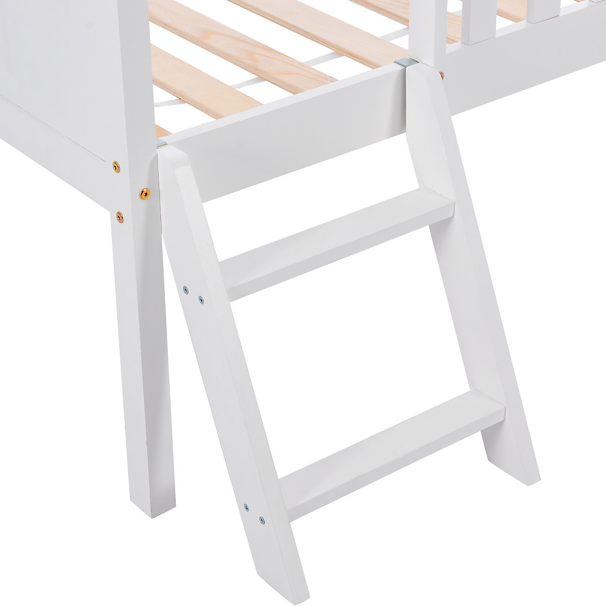 Hausbett 90x200 cm mit Leiter und Schubladen, Kinderbett Massiv