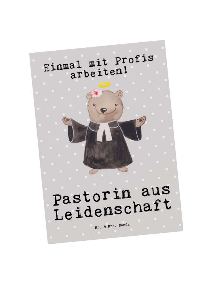 Mr. & Mrs. Panda Postkarte Pastorin Leidenschaft mit Spruch in Grau Pastell günstig kaufen onesize