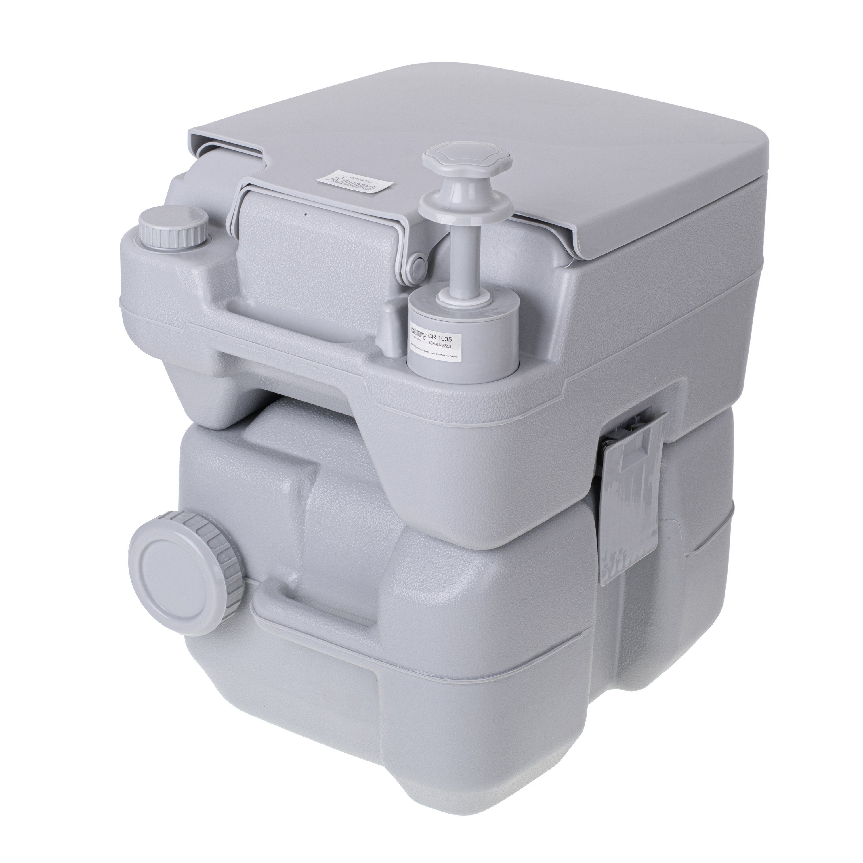 JUNG Campingtoilette CAMRY CR1035 Campingtoilette ohne Chemie 13L Spülwassertank bis 115kg, (ideal auch für die Versorgung Bewegungseinschränkter Personen, Mobiles WC, Toilet für Camping, Festivals, Notfälle, Tragbare Toilette), 20L Behälter mit Stop
