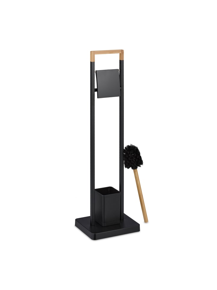 relaxdays WC Garnitur in Schwarz/ Natur - (B)23 x (H)77 x (T)18 cm günstig kaufen onesize