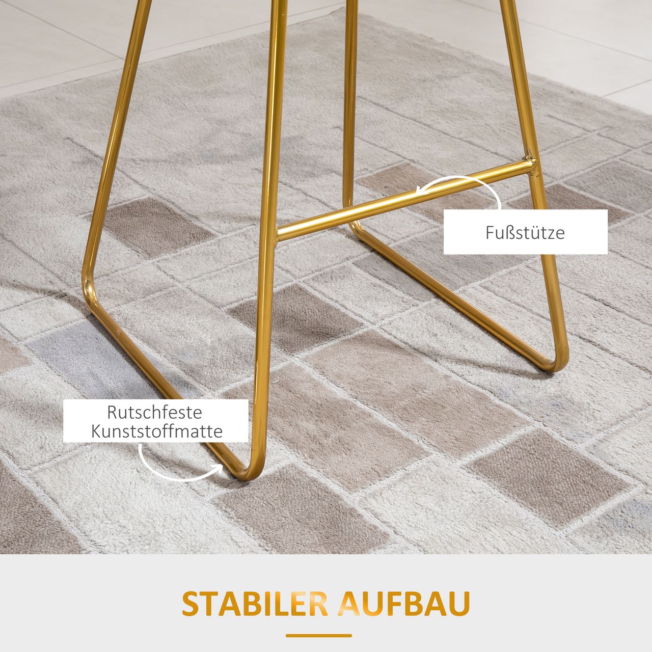 HOMCOM 2er-Set Barhocker mit Rückenlehne Bistrohocker Barstuhl Metall Gold