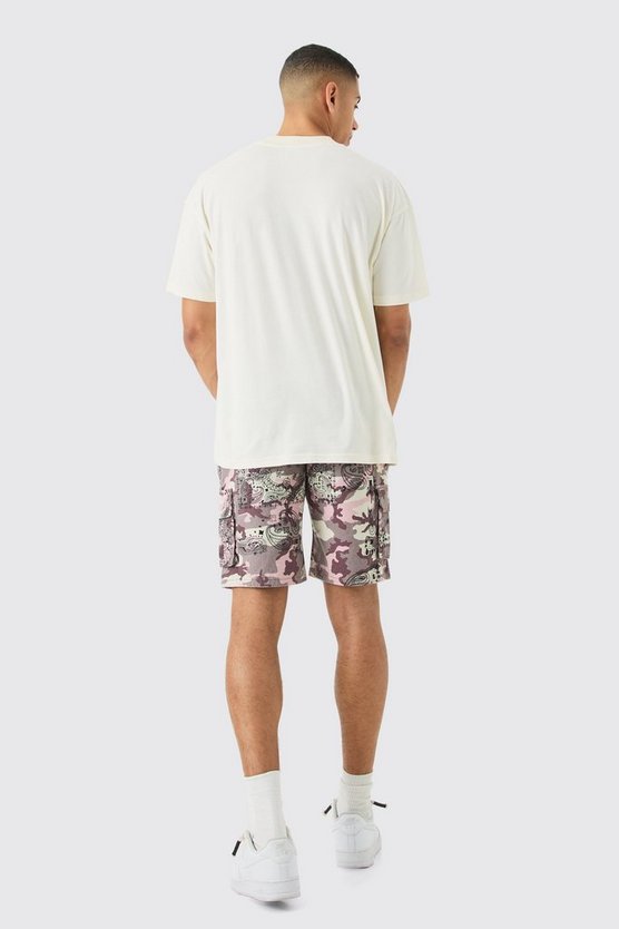 Lockere Camouflage Cargo-Shorts mit Bandana-Print