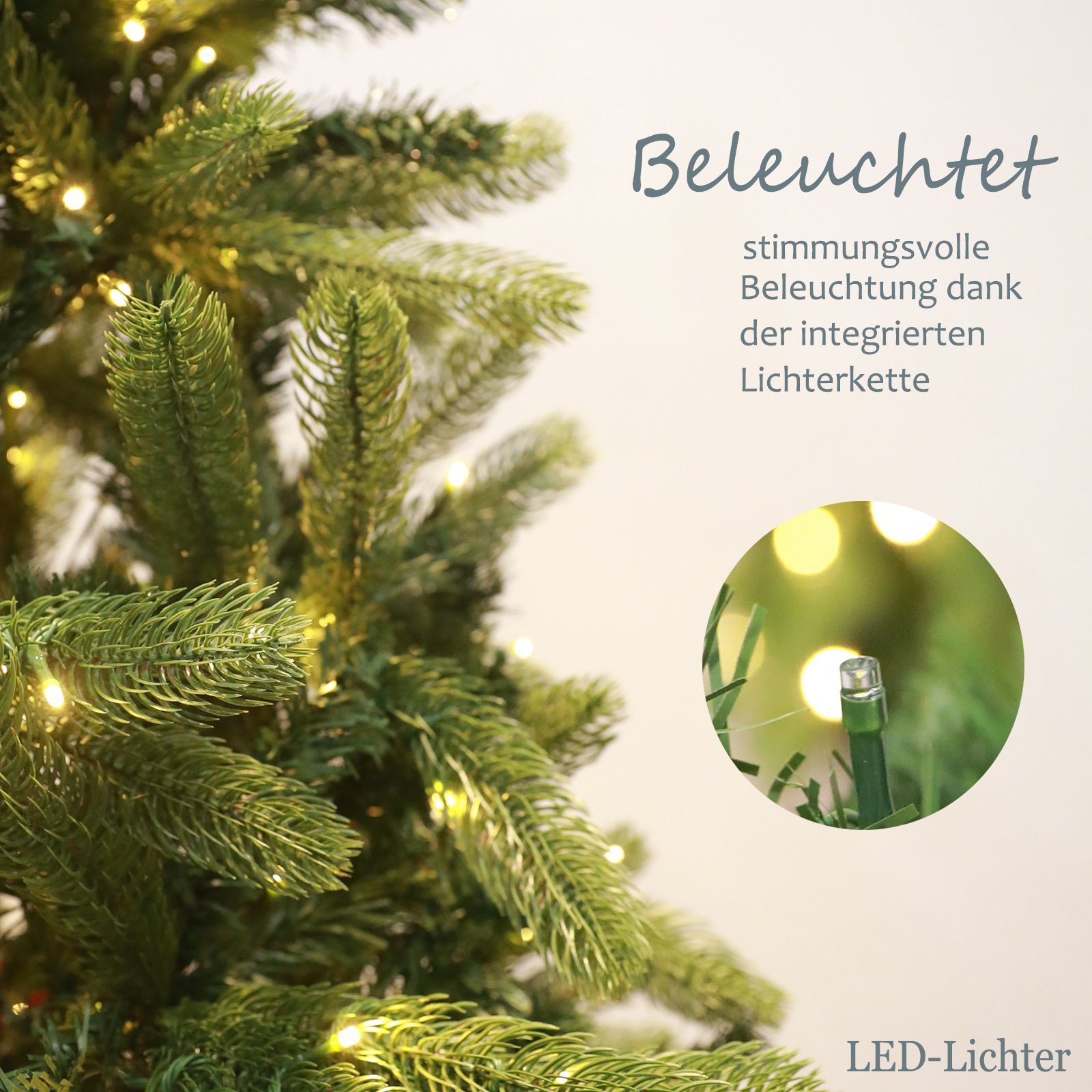 TAB Künstlicher Weihnachtsbaum Gute Qualität Künstlicher Weihnachtsbaum, mit 1500 Spitzen und 500 LED Lichtern, Schnellaufbau mit Klappsystem