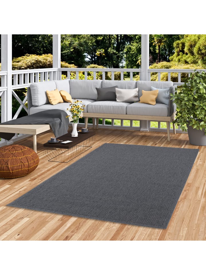 Pergamon In & Outdoor Teppich Marbella Bordüre in Antraciet günstig kaufen