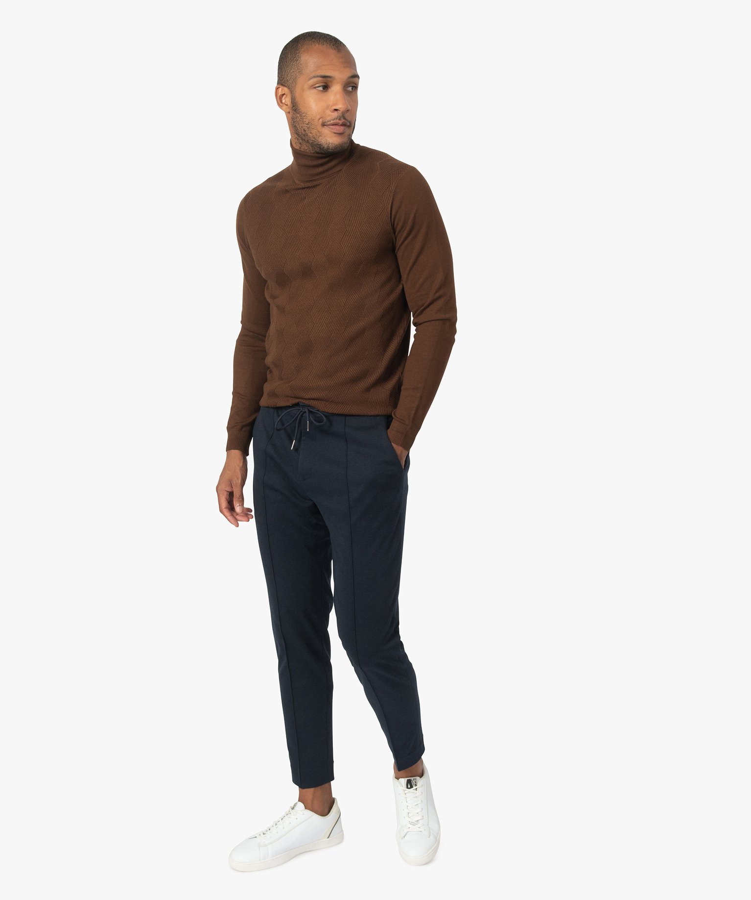 Pull homme en maille fantaisie à col roulé | GEMO