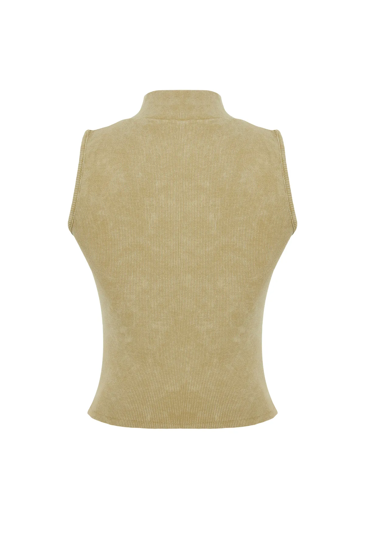Trendyol Collection  Khakifarbene, taillierte, dehnbare Strickbluse aus schnurgebundener Baumwolle mit verblasstem Effekt und Reißverschluss TWOSS24BZ00036