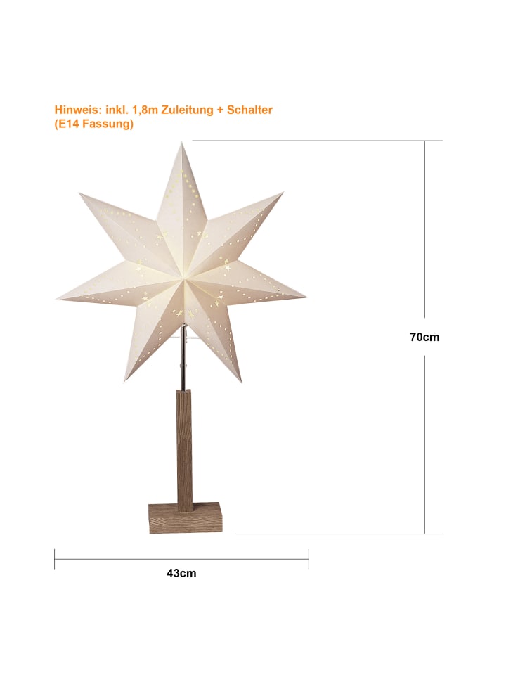 STAR Trading Papierstern-Tischleuchte 'Karo', weiß, Holzfuß Eiche, 70cm günstig kaufen onesize