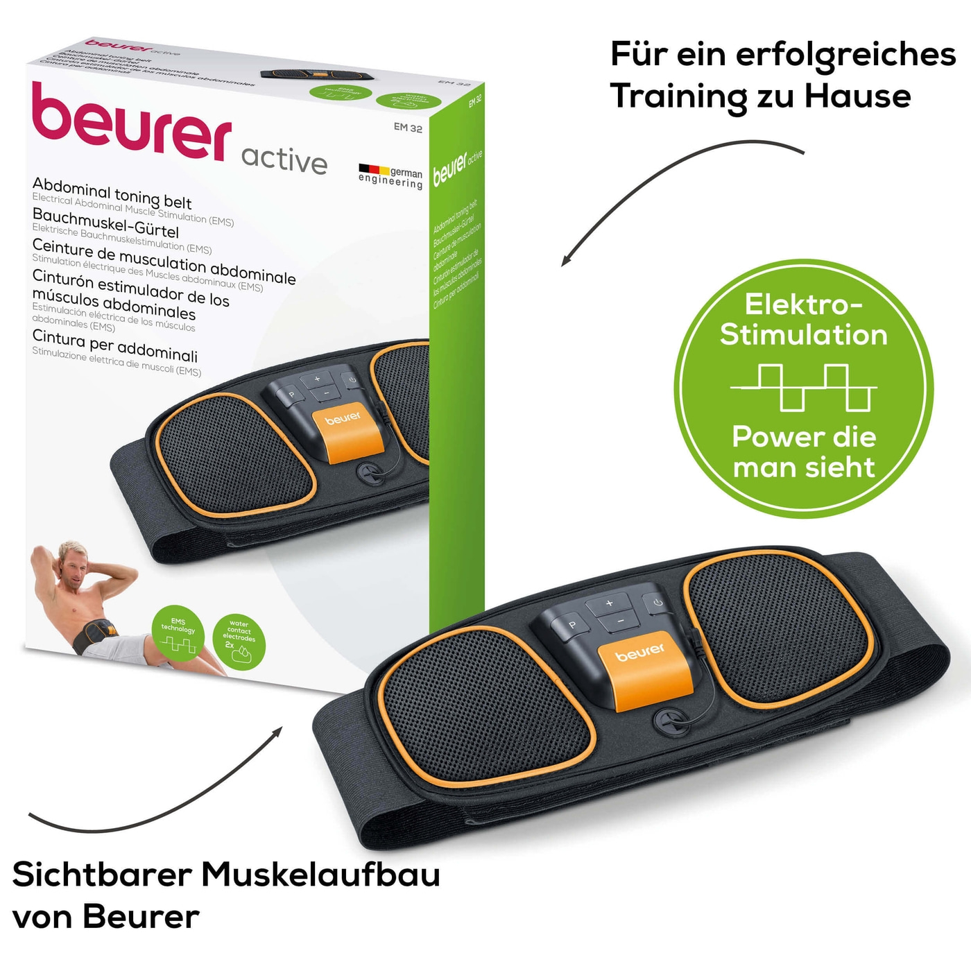 Beurer Bauchmuskel-Gürtel EM 32-EMS-Bauchmuskel-Gürtel für gezielten Muskelaufbau & Regeneration