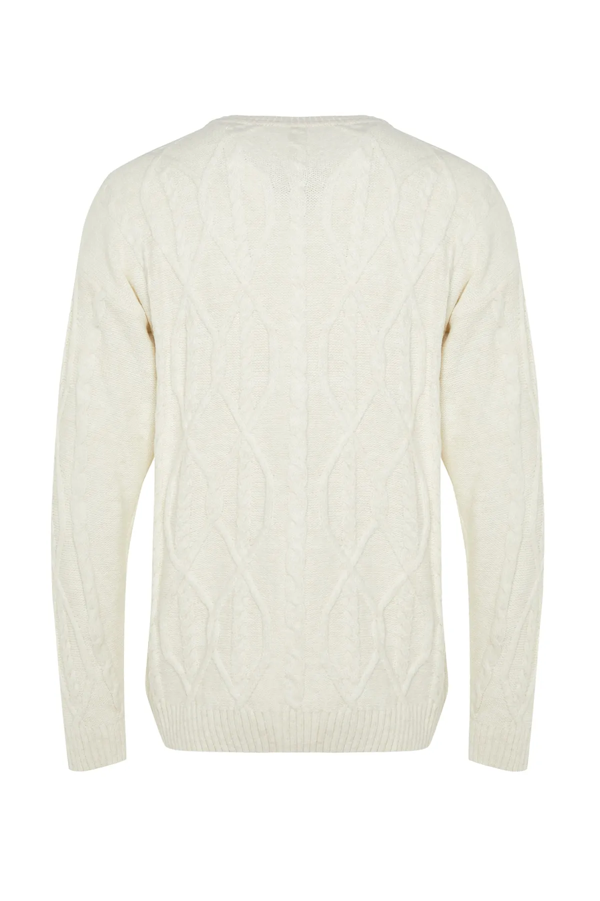Trendyol Collection  Ecru Unisex Oversize Fit Wide Fit Haarstrickpullover mit Rundhalsausschnitt, weicher Strickpullover TMNAW24KZ00003