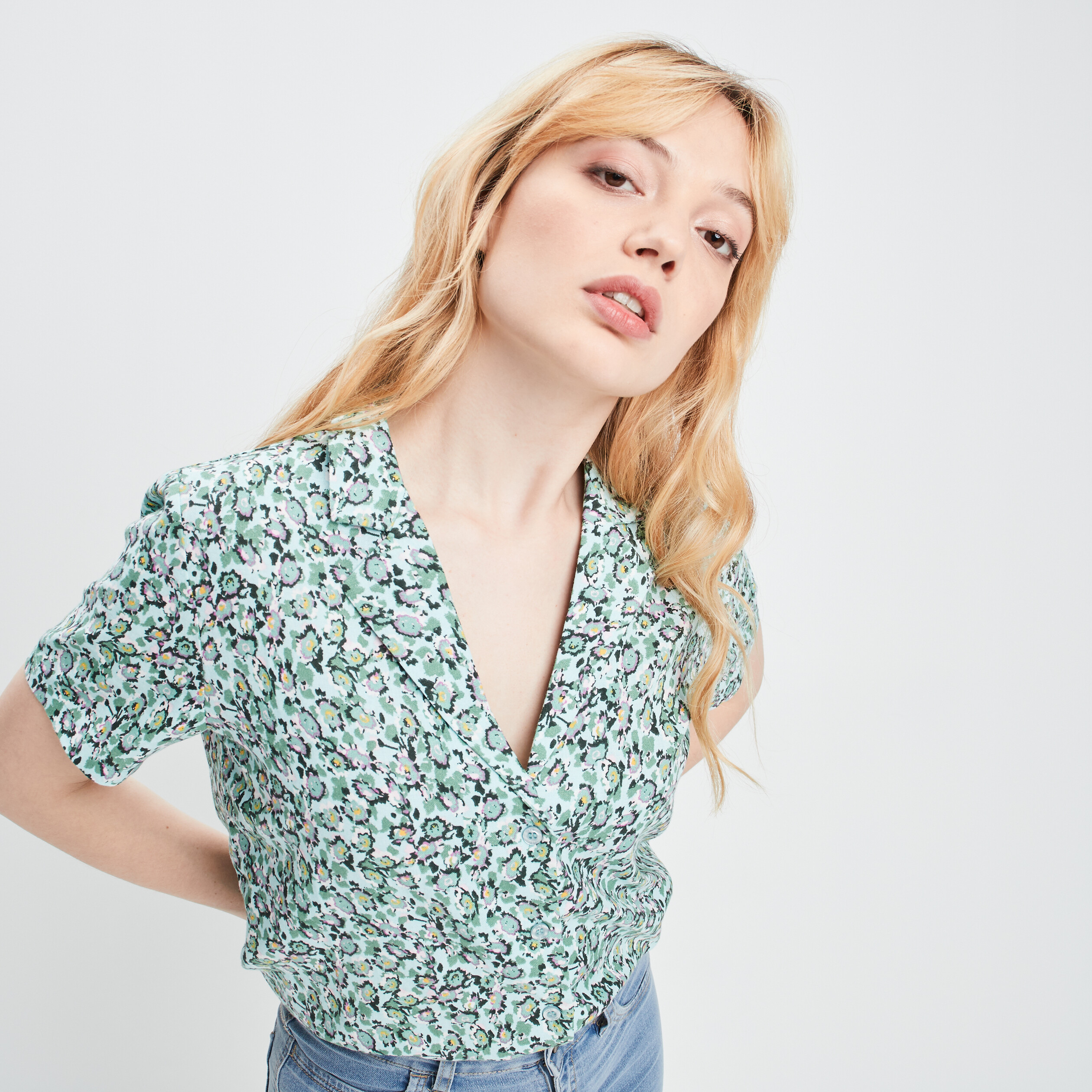 Chemise cropped coton vert femme | La Halle