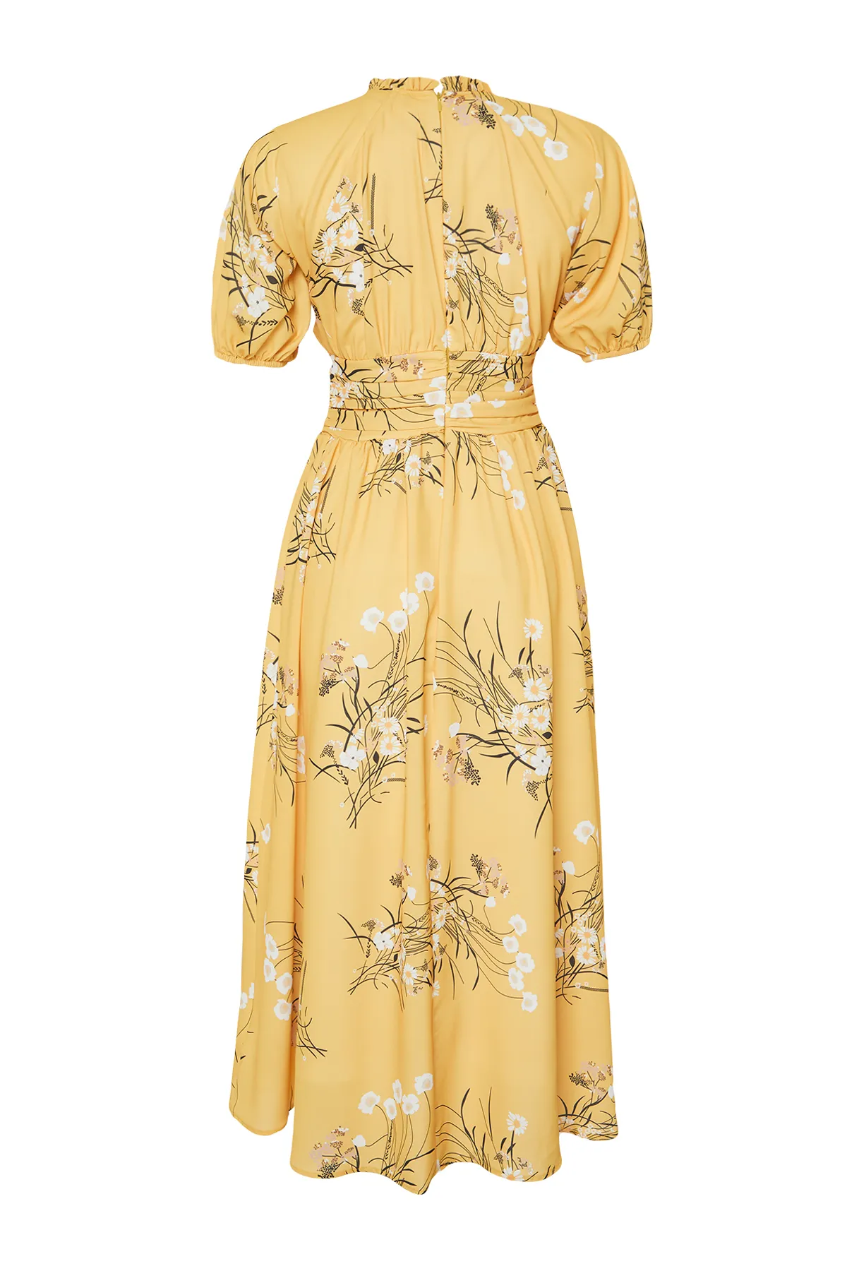Trendyol Modest  Senfgelbes, langes Kleid mit Ballonärmeln und Blumenmuster TCTSS24EB00008