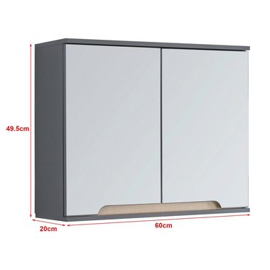 en.casa Spiegelschrank Gescher Badezimmerschrank 50x60x20 cm Grau / Holzfarben