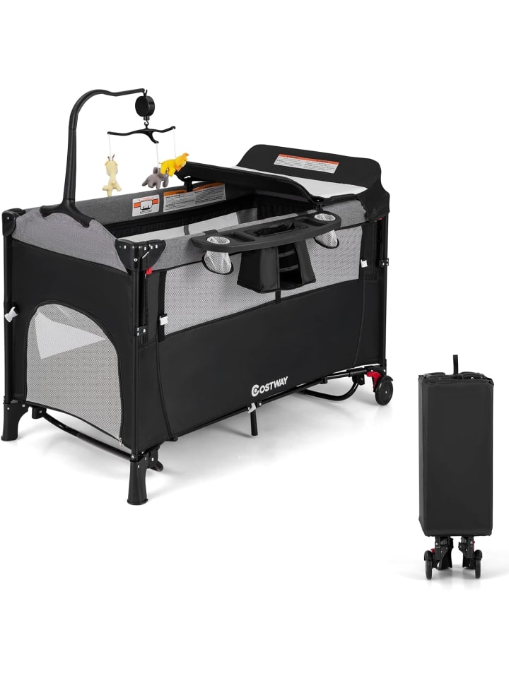 COSTWAY 5-in-1-Babybett in Schwarz günstig kaufen 120 cm