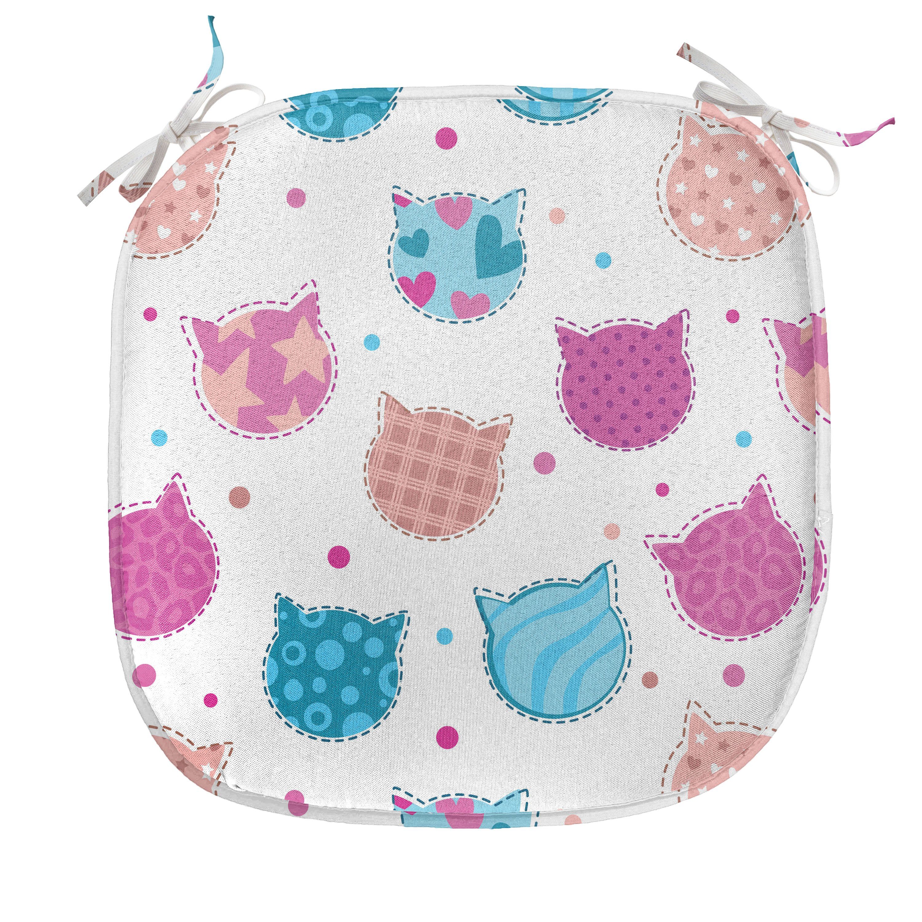 Abakuhaus Stuhlkissen Dekoratives wasserfestes Kissen mit Riemen für Küchensitze, Feminin Patterned Kitten Heads