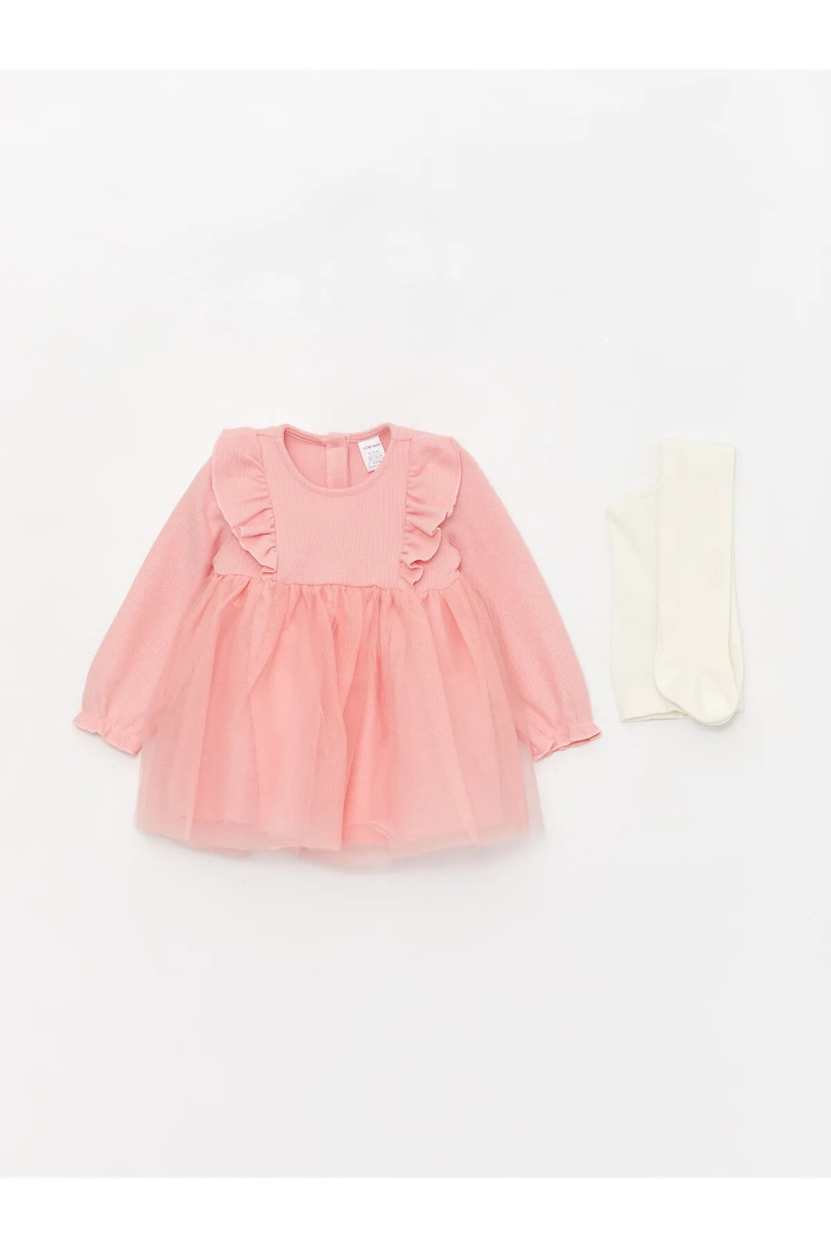 LC Waikiki  Langarm-Kleid und Strumpfhose für Babys mit Rundhalsausschnitt, 2er-Set