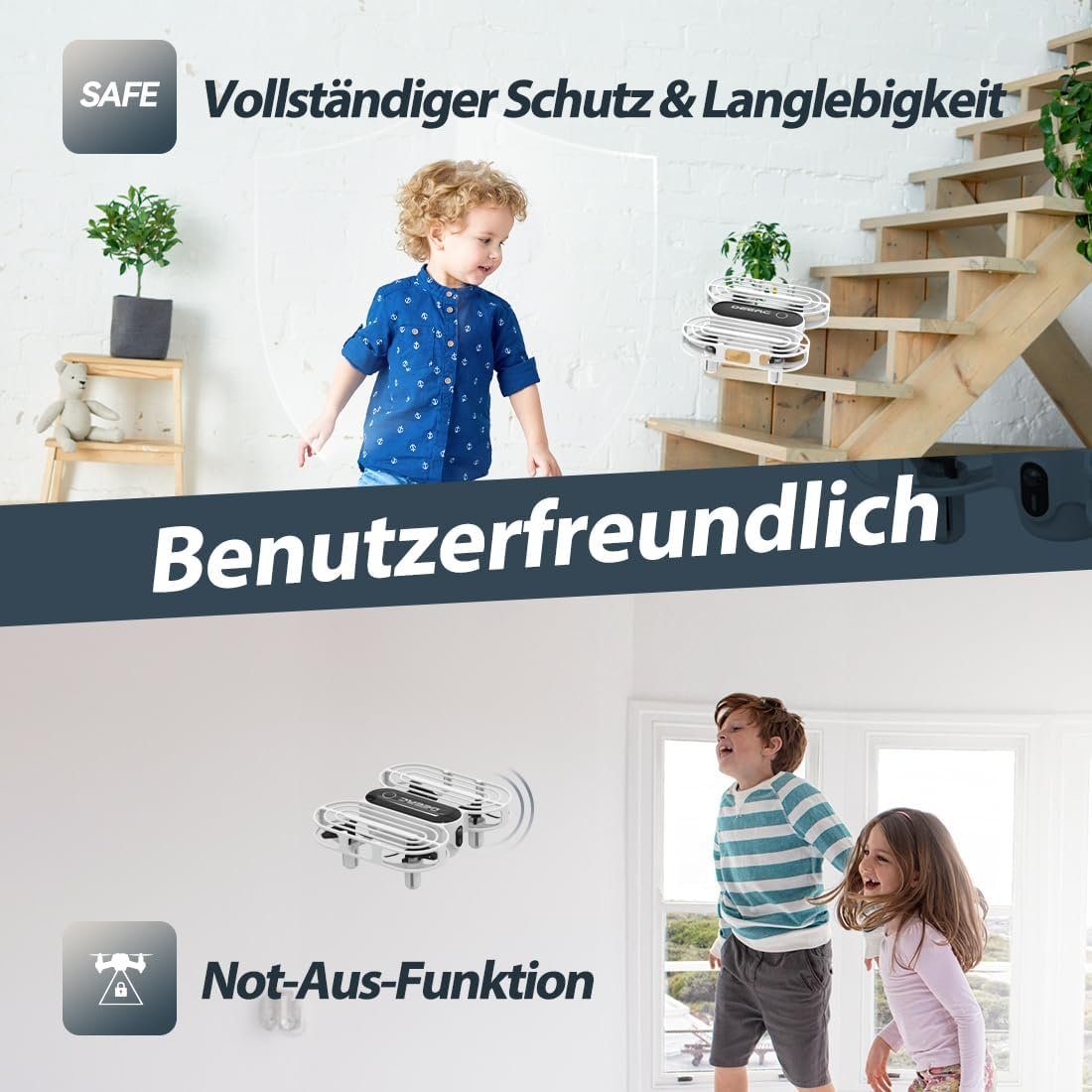 DEERC D11 Mini Kinder RC Quadrocopter mit 2 modulare Akkus Drohne (One-Key-Start 3 Geschwindigkeit Spielzeug Geschenk fürAnfänger Jungen)