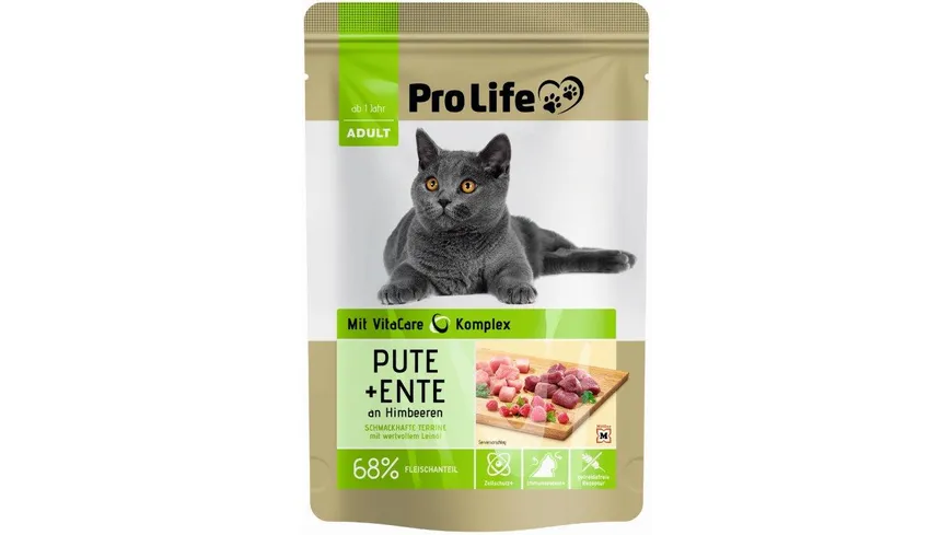 Pro Life Katze Katzennassfutter - Terrine mit Pute und Ente an Himbeeren 85 g