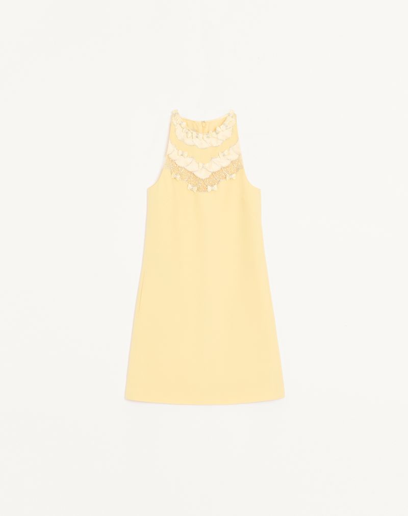 Vestido curto de crepe bordado de alta costura