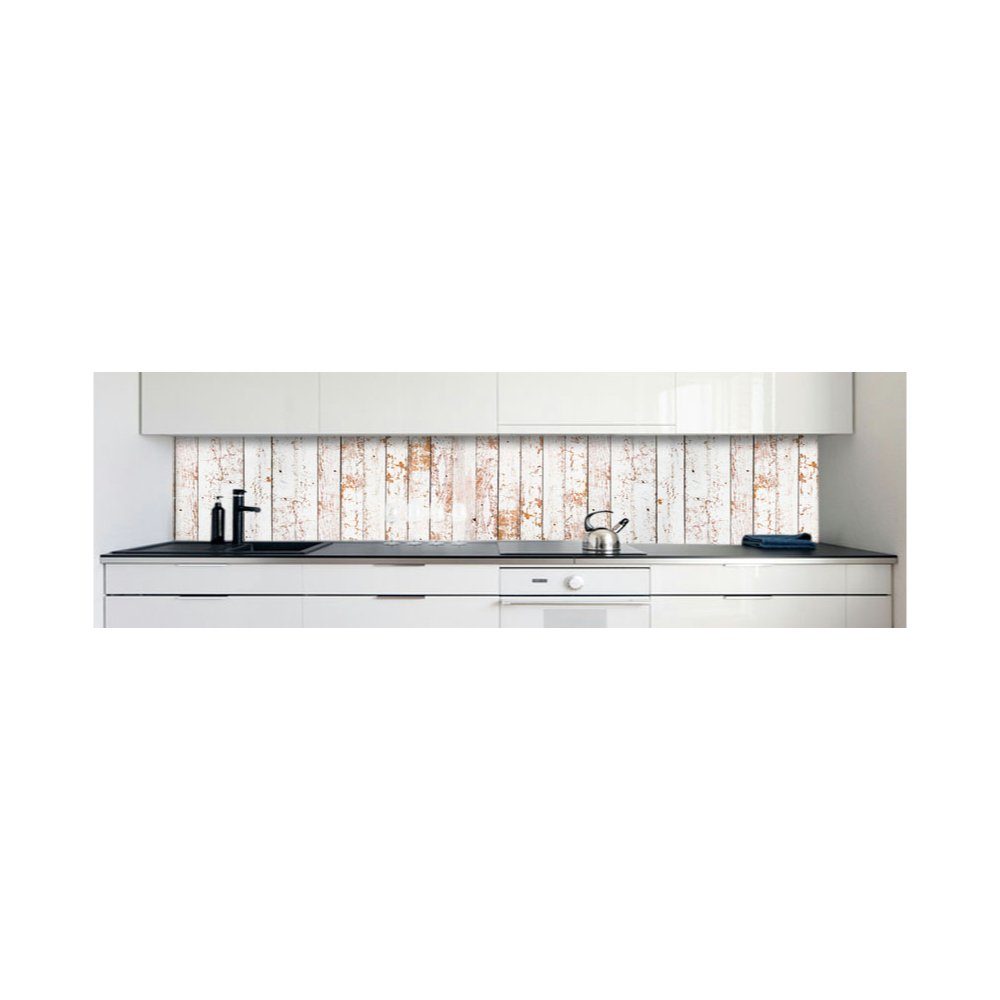 DRUCK-EXPERT Küchenrückwand Küchenrückwand Bretterwand Hell Premium Hart-PVC 0,4 mm selbstklebend - Direkt auf die Fliesen