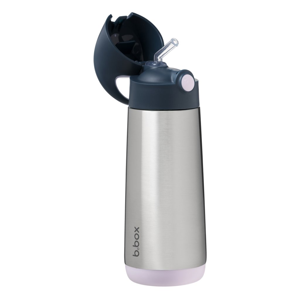 b.box Stahlthermosflasche mit Strohhalm 500 ml - Indigo/Rosa