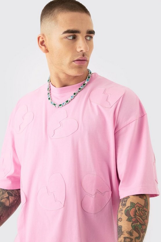 Kastiges Oversize T-Shirt mit Herz-Applikation & Shorts