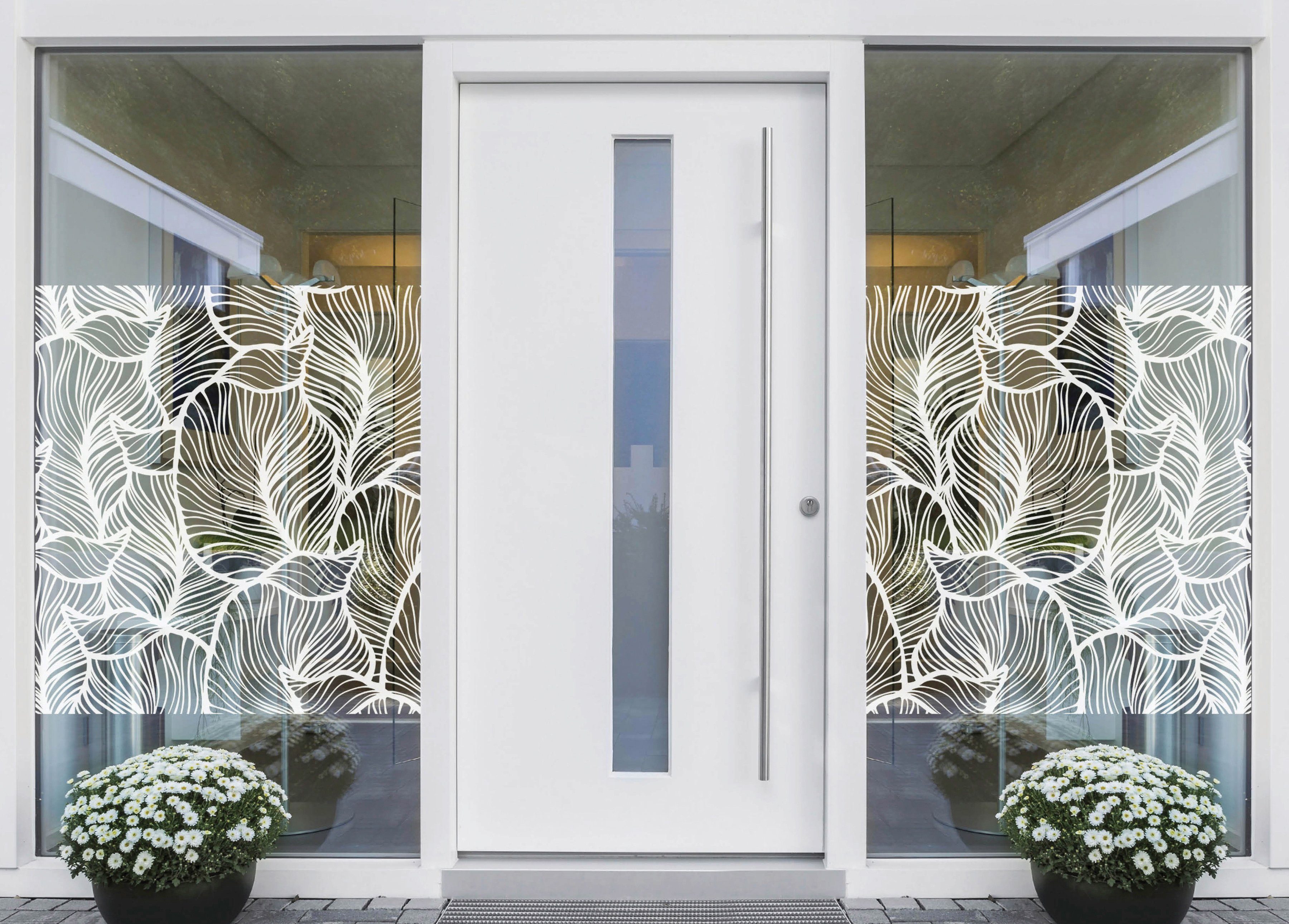 Fensterfolie Look Leaves white, MySpotti, halbtransparent, glatt, 90 x 100 cm, statisch haftend