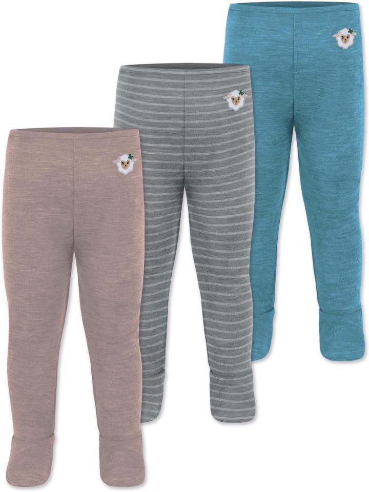 Normani Outdoor Sports 3er Pack Baby Merino Unterhose mit Füßen in Blau/Grau/Rosa günstig kaufen