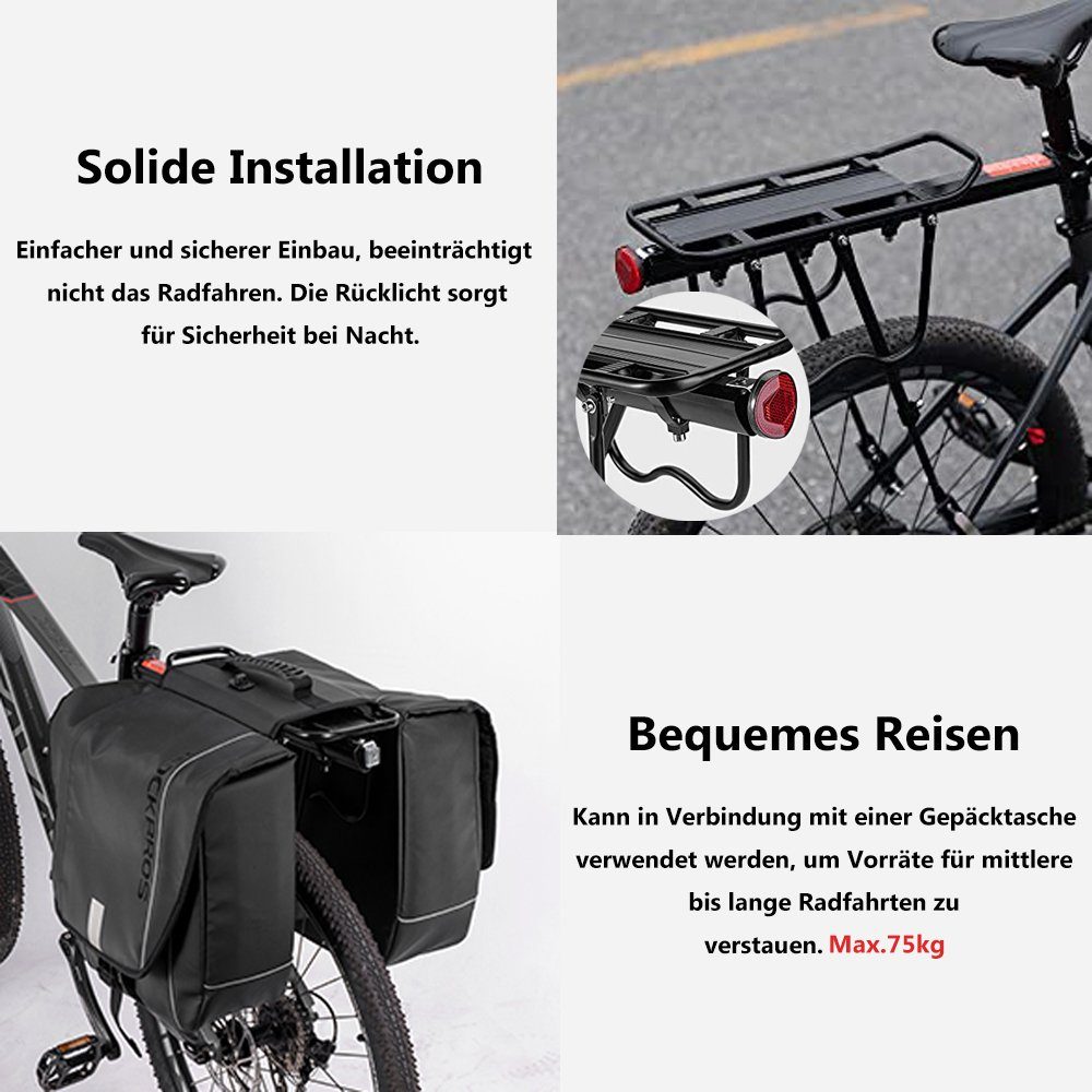 ROCKBROS Fahrrad-Gepäckträger Rack-HJ1008-1 (Aluminiumlegierung Gepäckträger, Mit Schutzblech, 1St. für 110 lbs bis 165 lbs), Mit Rücklicht