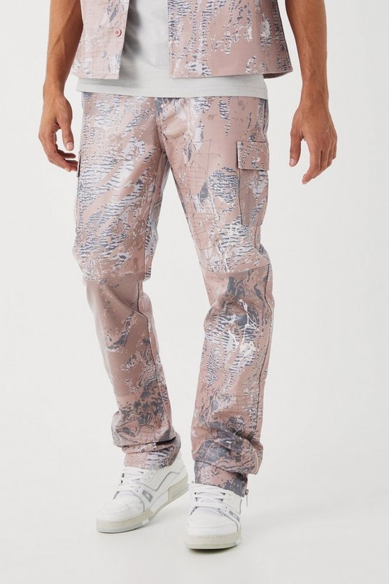 PU Cargo-Hose mit geradem Bein und abstraktem Print