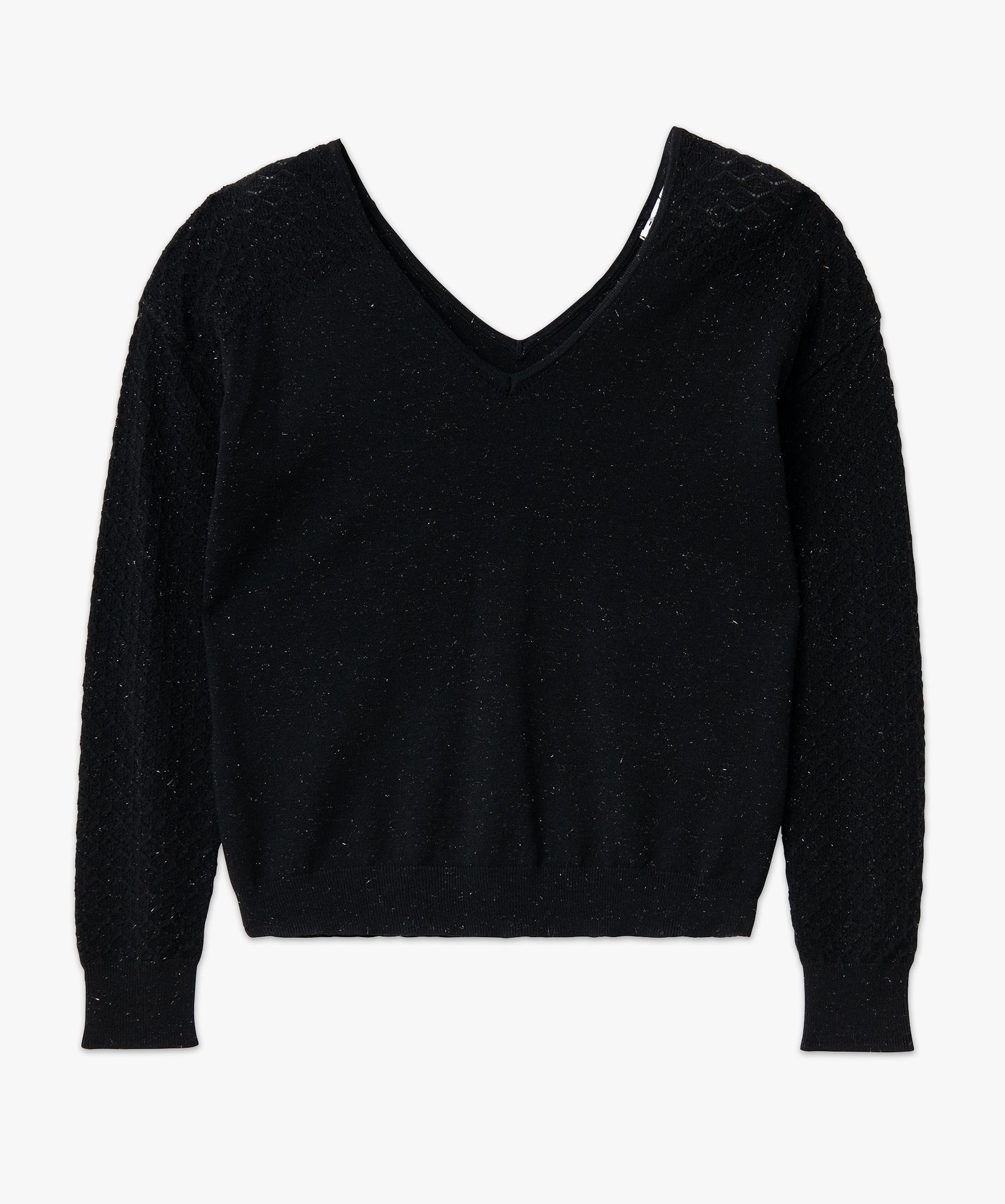 Pull avec double col V et manches fantaisie femme noir | GEMO