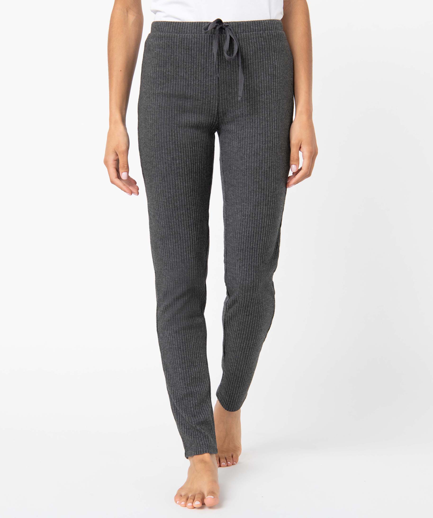 Pantalon de pyjama femme en maille ctelée gris fonce | GEMO
