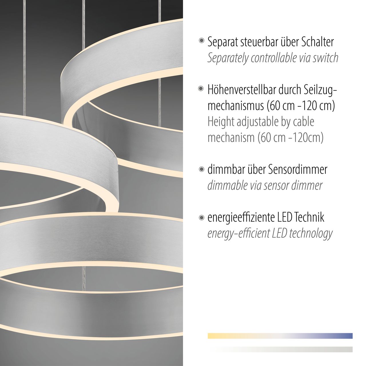 Paul Neuhaus LED Pendelleuchte SCULLI, CCT, dimmbar, separat schaltbar, Stahl
