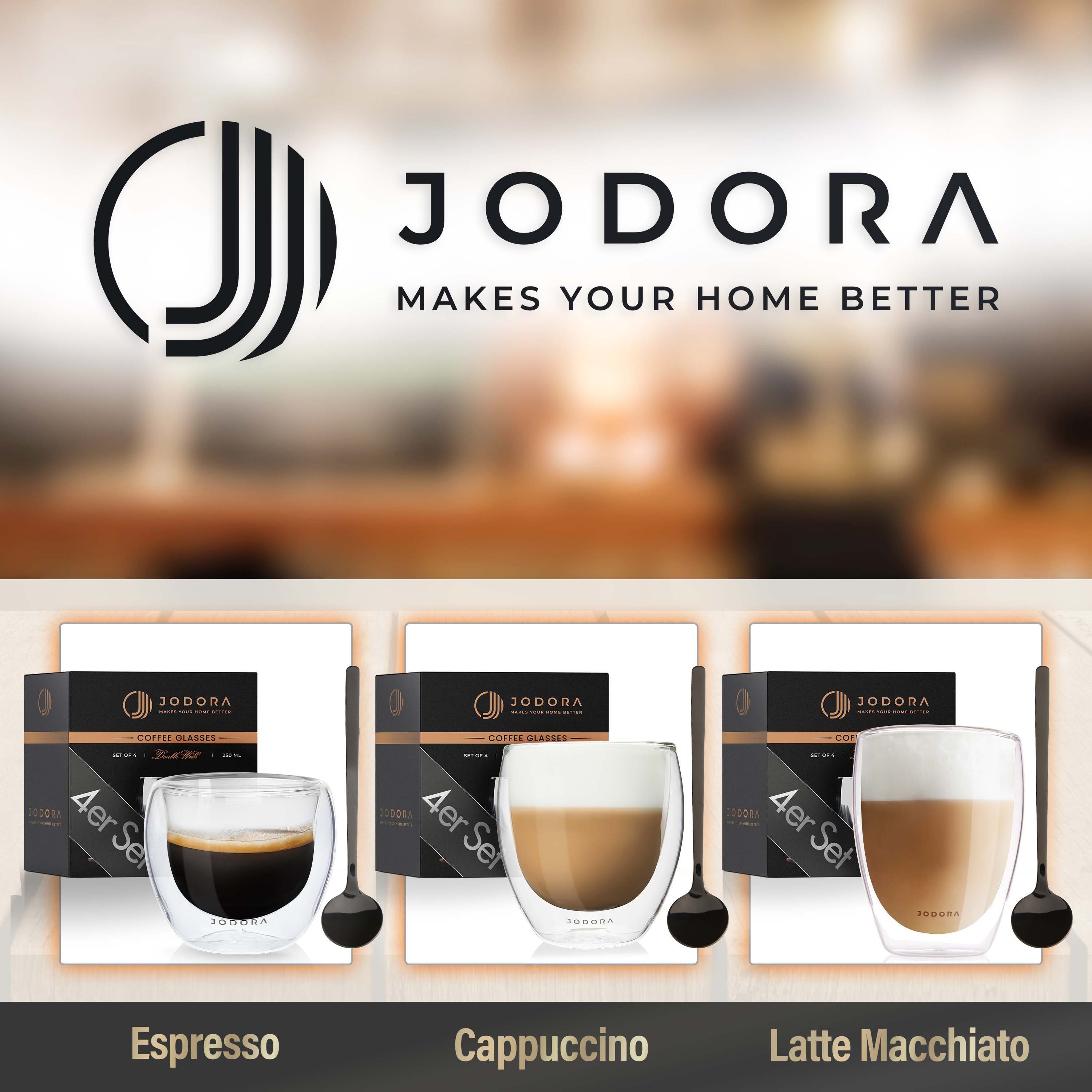 JODORA Latte-Macchiato-Glas Latte Macchiato Gläser doppelwandig {4 x 350ml}
