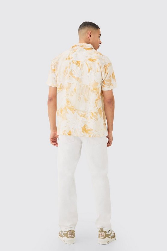Oversize Hemd im Leinen-Look mit Palmen-Print