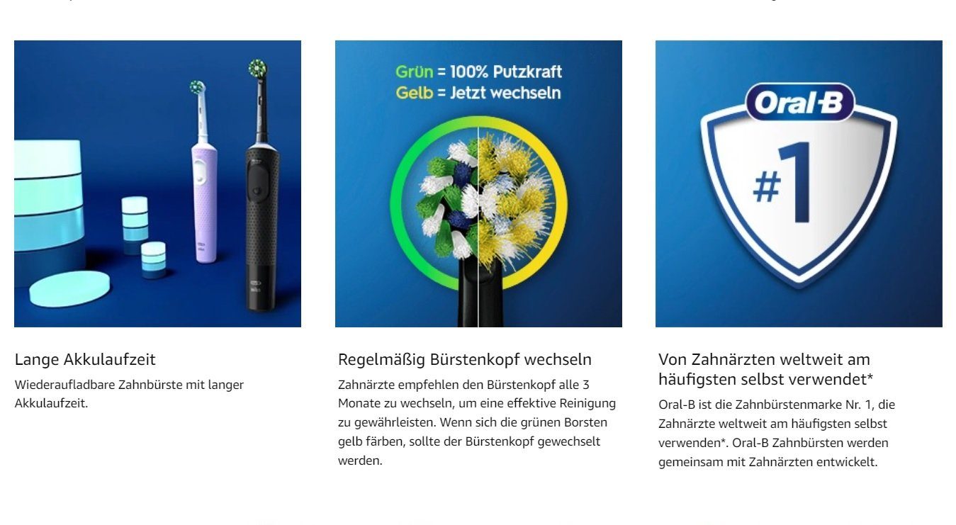 Oral-B Elektrische Zahnbürste Oral-B Professional Vitality Pro Elektrische Zahnbürste 3 Putzmodi, Aufsteckbürsten: 2 St., Tiefenreinigung wie beim Zahnarzt, Zahnbürste elektrisch Handzahnbürste Elektrozahnbürste Toothbrush
