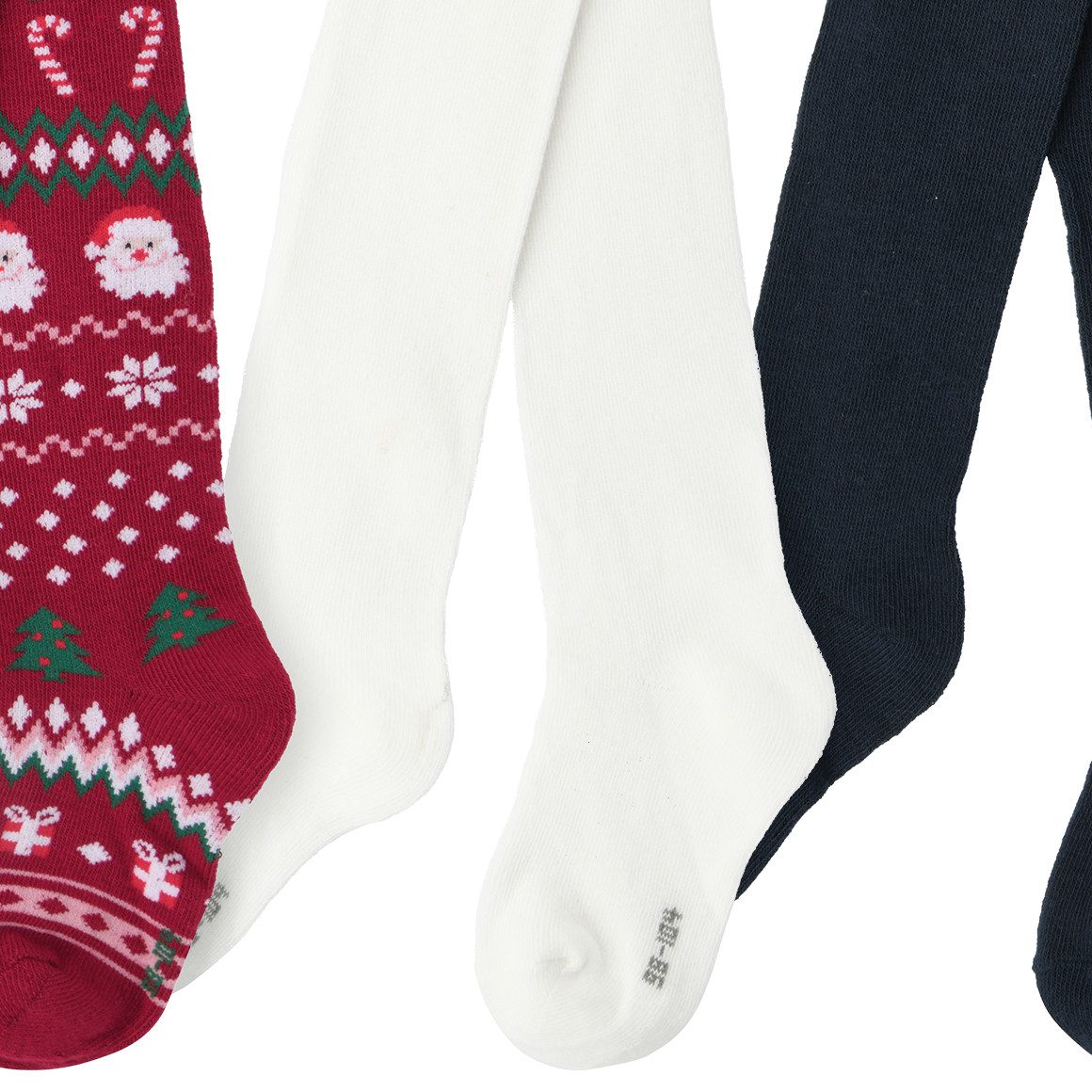 3 Mädchen Weihnachtsstrumpfhosen im Set dunkelblau / dunkelrot / weiss